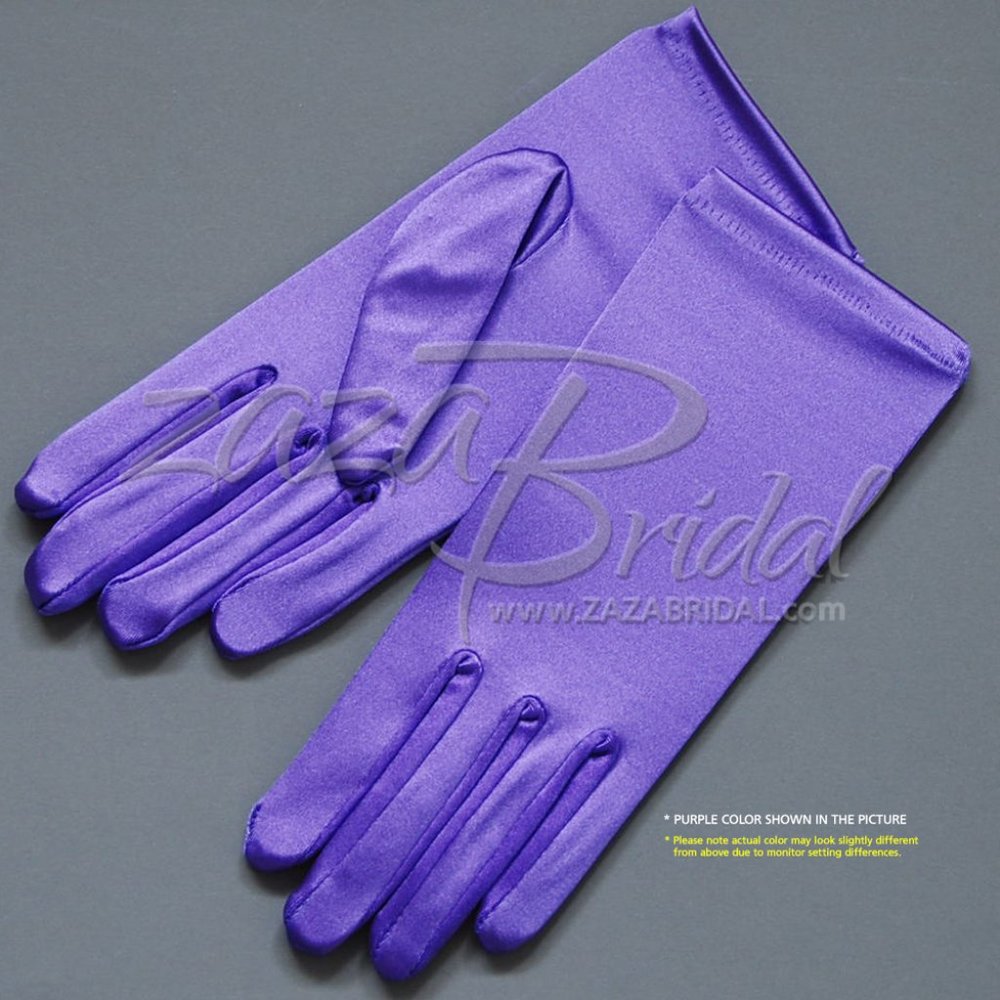 Shiny Stretch Satin Dress Gloves Wrist Length 2BL - Purple